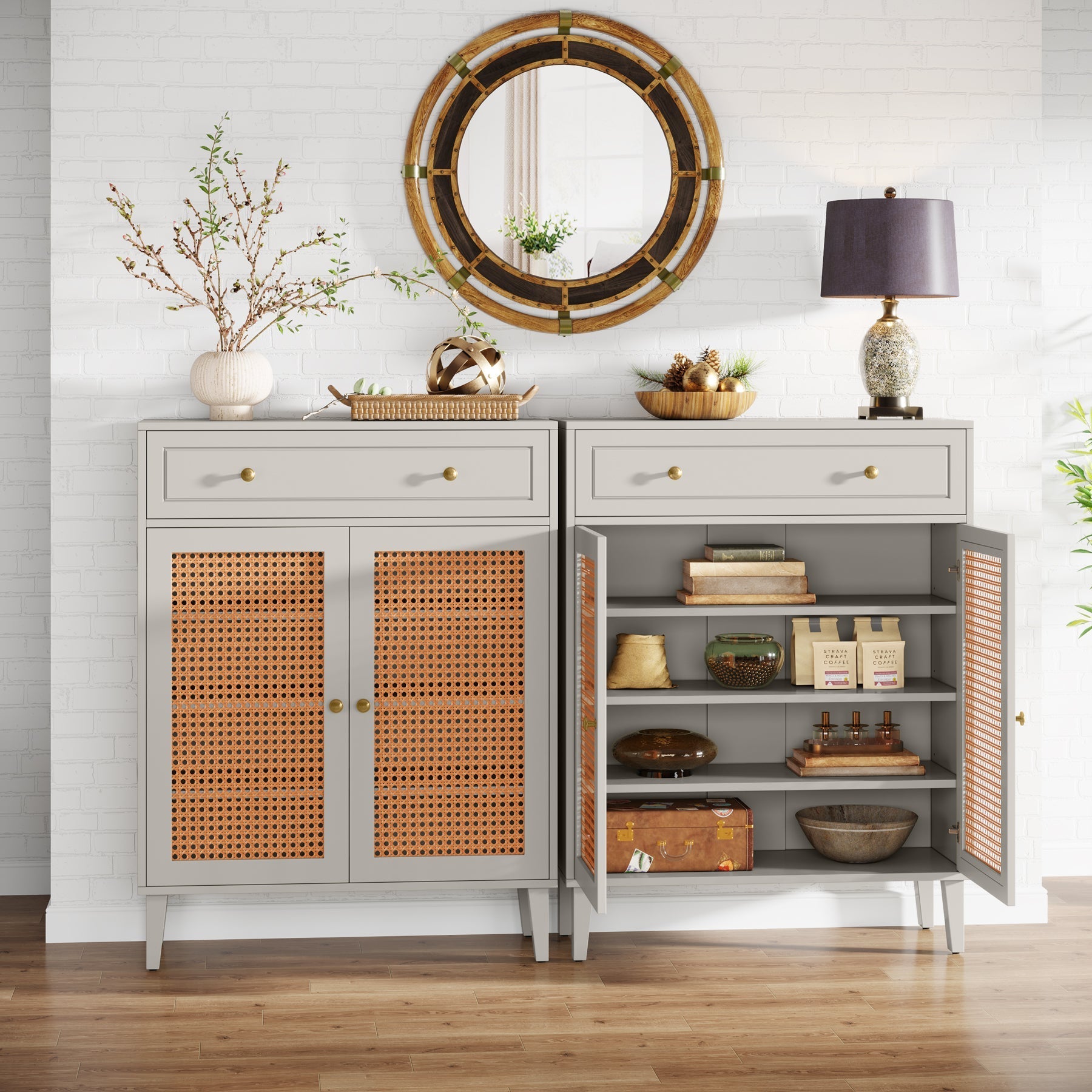 Wooden Storage Cabinet Sideboard with Adjustable Shelves and Drawer (cm)